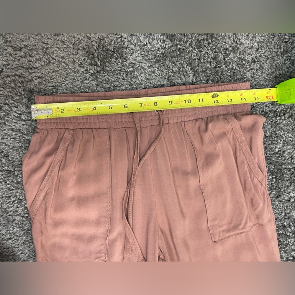 Pink rose boho mauve ruched ankle flowy high rise crop pants joggers women’s M - Picture 15 of 16